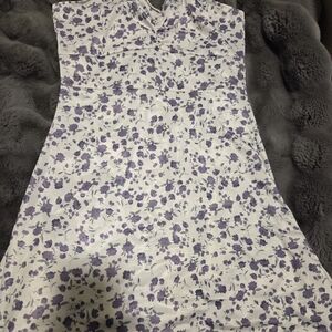 Floral White and Purple Strapless Dress